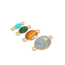 Load image into Gallery viewer, Australian Opal Cabochon Solid Gold Charm / Turquoise Malachite Handmade Gold Pendant / Chrysoprase Moonstone Lapis Jewelry Making Findings