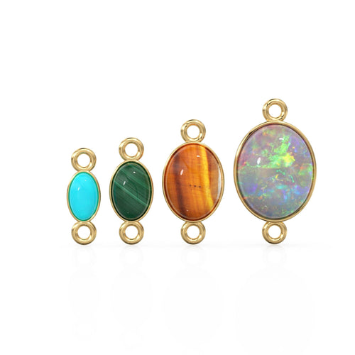 Australian Opal Cabochon Solid Gold Charm / Turquoise Malachite Handmade Gold Pendant / Chrysoprase Moonstone Lapis Jewelry Making Findings - Jalvi & Co. 