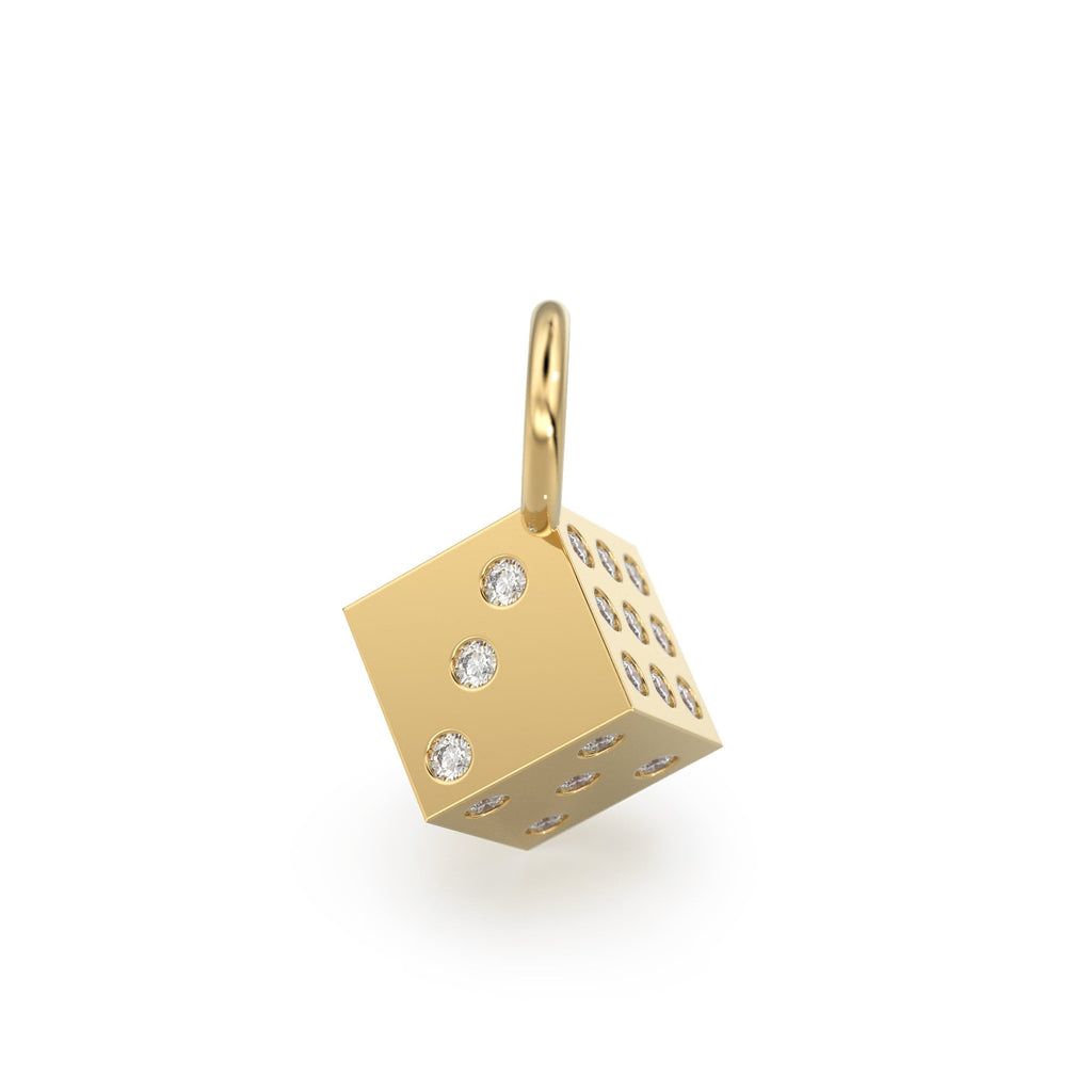 Dice White Diamond Charm Pendant / Cube 14k 18k Solid Gold Pendant / Diamond Casino Poker Pendant / Gambling Gambler Black Diamond Jewelry