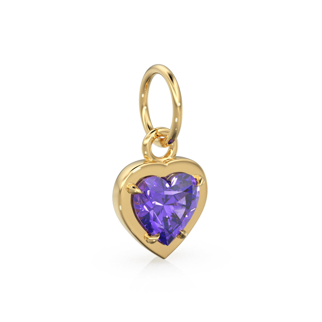 2 Sided Amethyst Puff Heart Solid Gold Charm / Natural Purple Gemstone Handmade Gold Pendant / 14k Solid Yellow Gold Jewelry Making Finding