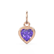 Load image into Gallery viewer, 2 Sided Amethyst Puff Heart Solid Gold Charm / Natural Purple Gemstone Handmade Gold Pendant / 14k Solid Yellow Gold Jewelry Making Finding