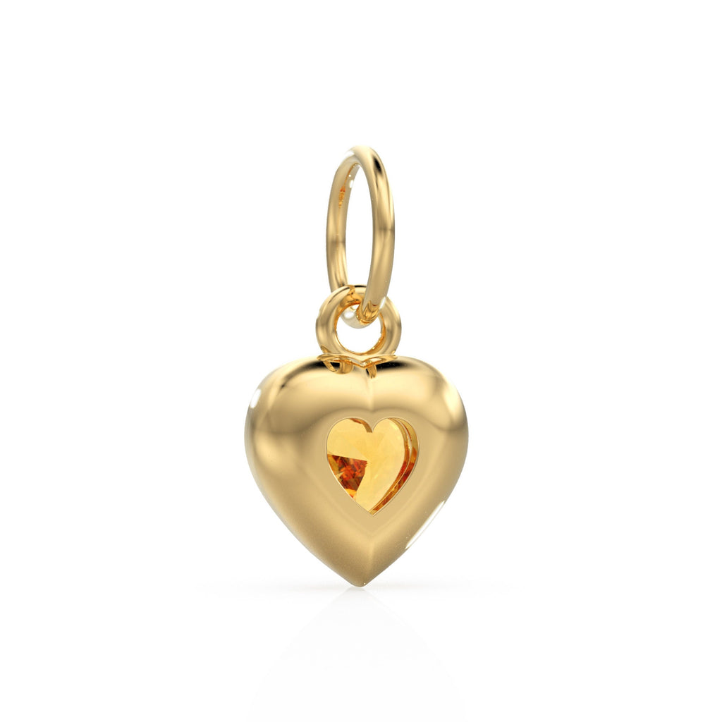 2 Sided Citrine Puff Heart Solid Gold Charm / Natural Yellow Gemstone Handmade Gold Pendant / 14k Solid Yellow Gold Jewelry Making Finding