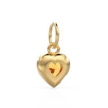 Load image into Gallery viewer, 2 Sided Citrine Puff Heart Solid Gold Charm / Natural Yellow Gemstone Handmade Gold Pendant / 14k Solid Yellow Gold Jewelry Making Finding