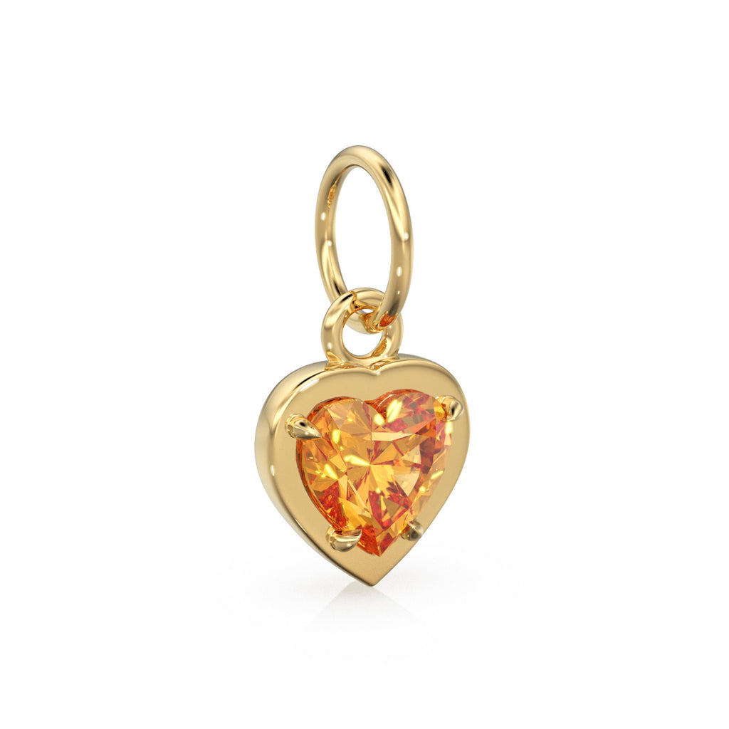 2 Sided Citrine Puff Heart Solid Gold Charm / Natural Yellow Gemstone Handmade Gold Pendant / 14k Solid Yellow Gold Jewelry Making Finding