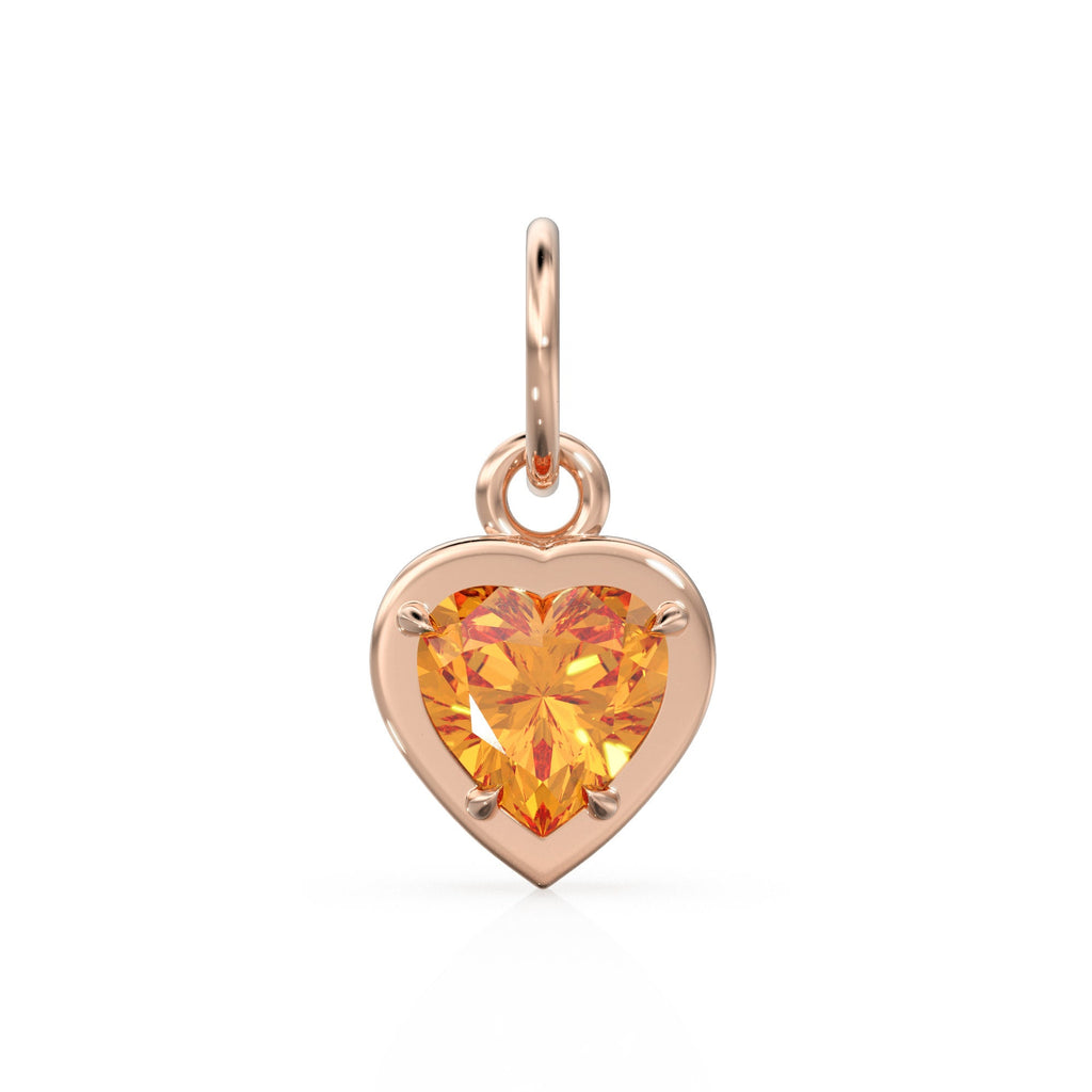 2 Sided Citrine Puff Heart Solid Gold Charm / Natural Yellow Gemstone Handmade Gold Pendant / 14k Solid Yellow Gold Jewelry Making Finding