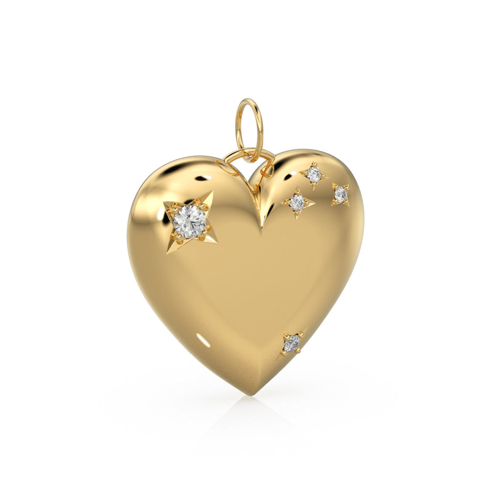 Huge Big Solid Yellow Gold Love Heart Charm / 18k Solid Gold Handmade Pendant / Valentine Love Necklace for her