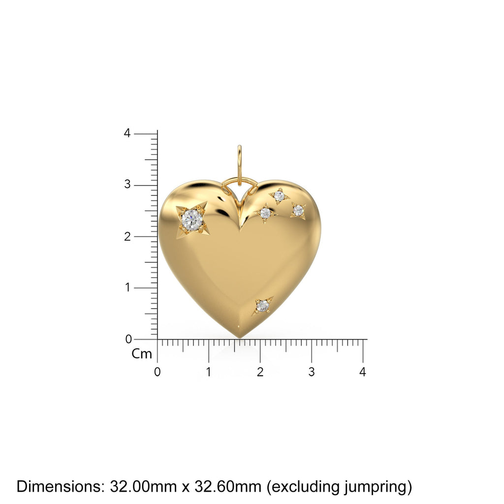 Huge Big Solid Yellow Gold Love Heart Charm / 18k Solid Gold Handmade Pendant / Valentine Love Necklace for her