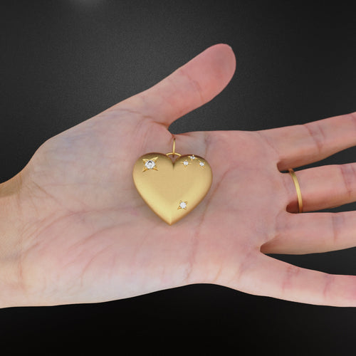 Huge Big Solid Yellow Gold Love Heart Charm / 18k Solid Gold Handmade Pendant / Valentine Love Necklace for her - Jalvi & Co. 