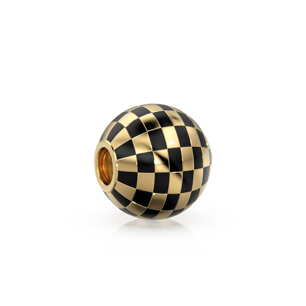 10mm 18k Solid Yellow Gold Round Ball Checkerboard Enamel Spacer Findings Beads (1 piece) St Patricks Day
