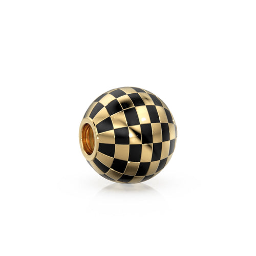 10mm 18k Solid Yellow Gold Round Ball Checkerboard Enamel Spacer Findings Beads (1 piece) St Patricks Day