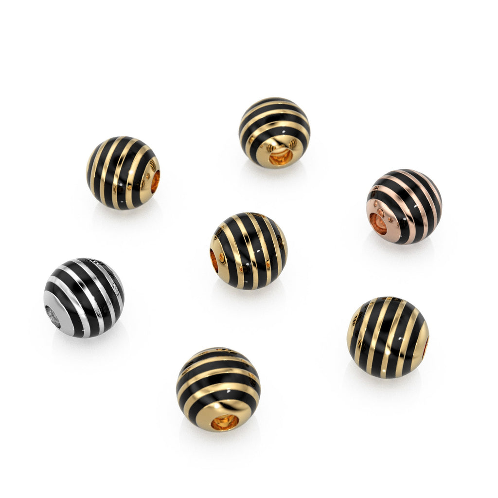 6mm 18k Solid Yellow Gold Round Ball Striped Enamel Spacer Findings Beads (1 piece)