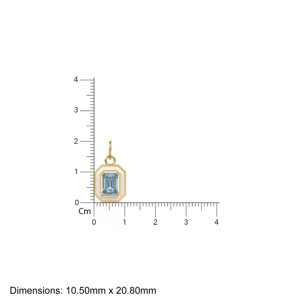 Blue Aquamarine Emerald Cut Enamel Solid Gold Charm / Blue Gemstone Gold Pendant / 14k Solid Gold March Birthstone Jewelry Making Finding