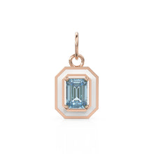 Load image into Gallery viewer, Blue Aquamarine Emerald Cut Enamel Solid Gold Charm / Blue Gemstone Gold Pendant / 14k Solid Gold March Birthstone Jewelry Making Finding