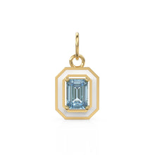 Load image into Gallery viewer, Blue Aquamarine Emerald Cut Enamel Solid Gold Charm / Blue Gemstone Gold Pendant / 14k Solid Gold March Birthstone Jewelry Making Finding