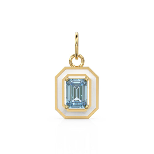 Blue Aquamarine Emerald Cut Enamel Solid Gold Charm / Blue Gemstone Gold Pendant / 14k Solid Gold March Birthstone Jewelry Making Finding - Jalvi & Co. 