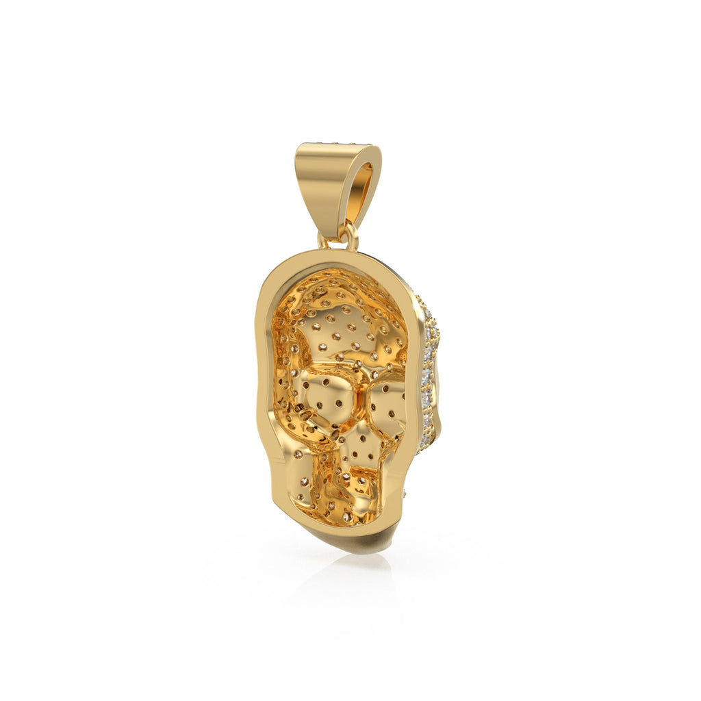 14K Yellow Gold Diamond Skull Pendant, Diamonds, Skull, Emerald Skull Charm, Pave Hip Hop Necklace, Goth Yellow Gold, Ruby Sapphire Gemstone