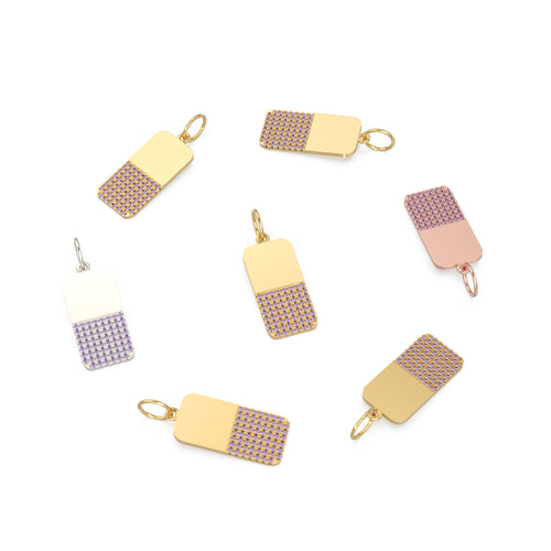 Large Rectangle Pave Amethyst Dog Tags / 18k Solid Gold Rectangle Charm Pendant / Military Amethyst Square Mens Necklace for Him February - Jalvi & Co. 