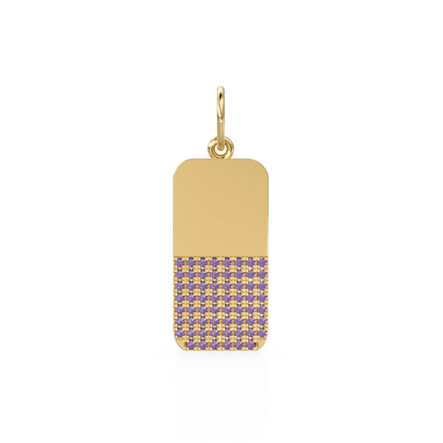 Large Rectangle Pave Amethyst Dog Tags / 18k Solid Gold Rectangle Charm Pendant / Military Amethyst Square Mens Necklace for Him February - Jalvi & Co. 