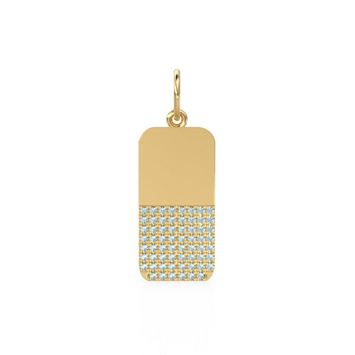 Large Rectangle Pave Aquamarine Dog Tags / 18k Solid Gold Rectangle Charm Pendant / Military Aquamarine Square Men Necklace for Him March - Jalvi & Co. 
