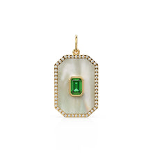 Load image into Gallery viewer, 14K Solid Yellow Gold Emerald and Mother of Pearl Diamond Charm, Diamonds, Emerald, Mother of Pearl, Stunning Diamond Charm Pendant