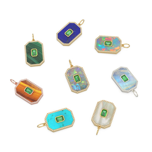 14K Solid Yellow Gold Emerald and Mother of Pearl Diamond Charm, Diamonds, Emerald, Mother of Pearl, Stunning Diamond Charm Pendant - Jalvi & Co. 