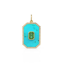 Load image into Gallery viewer, 14K Solid Yellow Gold Emerald and Mother of Pearl Diamond Charm, Diamonds, Emerald, Mother of Pearl, Stunning Diamond Charm Pendant