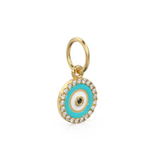 Load image into Gallery viewer, 14k Gold Turquoise and White Diamond Evil Eye Pendant Charm / 14k White Diamond and Turquoise Round Evil Eye Charm / Lovely Protection