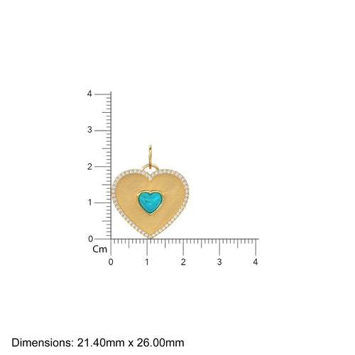 14K Solid Matte Gold Diamond Heart Charm, Pave Diamonds, Lapis Lazuli, Mother of Pearl, Turquoise, Yellow Gold Diamond Heart Pendant - Jalvi & Co. 