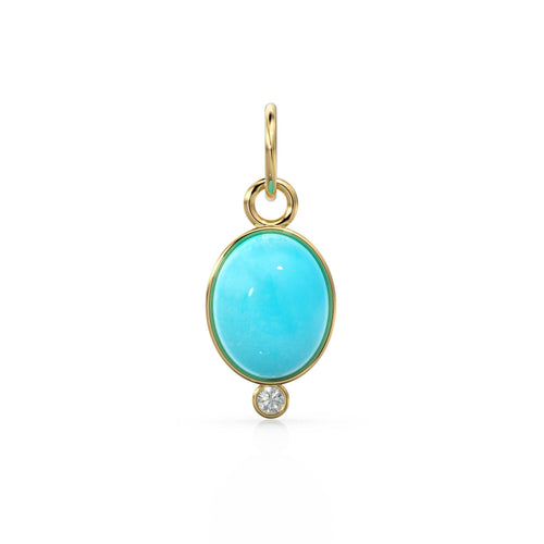 14k Gold Arizona Turquoise Pendant With Diamond / Gemstone Findings / Birthstone Oval Turquoise / Sleeping Beauty / Solid Gold bezel - Jalvi & Co. 