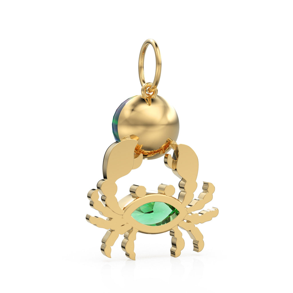 14K Yellow Gold Diamond Crab Pendant, Black Opal Crab, Emerald, Gold Crab, Crab Pendant, Turquoise Pendant, Crab Jewelry, Gold Nautical