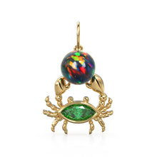 Load image into Gallery viewer, 14K Yellow Gold Diamond Crab Pendant, Black Opal Crab, Emerald, Gold Crab, Crab Pendant, Turquoise Pendant, Crab Jewelry, Gold Nautical