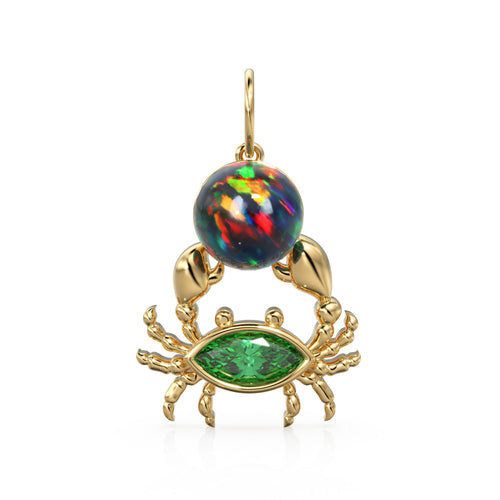 14K Yellow Gold Diamond Crab Pendant, Black Opal Crab, Emerald, Gold Crab, Crab Pendant, Turquoise Pendant, Crab Jewelry, Gold Nautical - Jalvi & Co. 