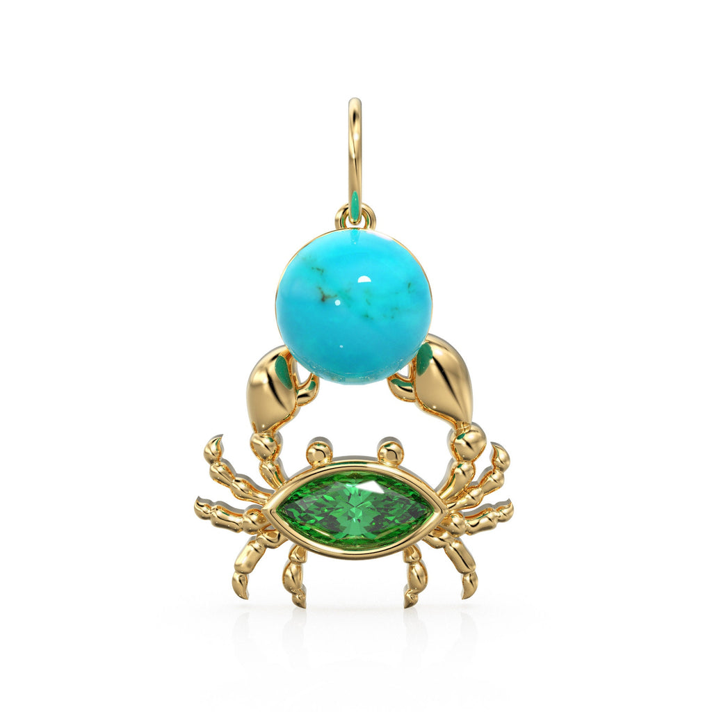 14K Yellow Gold Diamond Crab Pendant, Black Opal Crab, Emerald, Gold Crab, Crab Pendant, Turquoise Pendant, Crab Jewelry, Gold Nautical