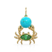 Load image into Gallery viewer, 14K Yellow Gold Diamond Crab Pendant, Black Opal Crab, Emerald, Gold Crab, Crab Pendant, Turquoise Pendant, Crab Jewelry, Gold Nautical