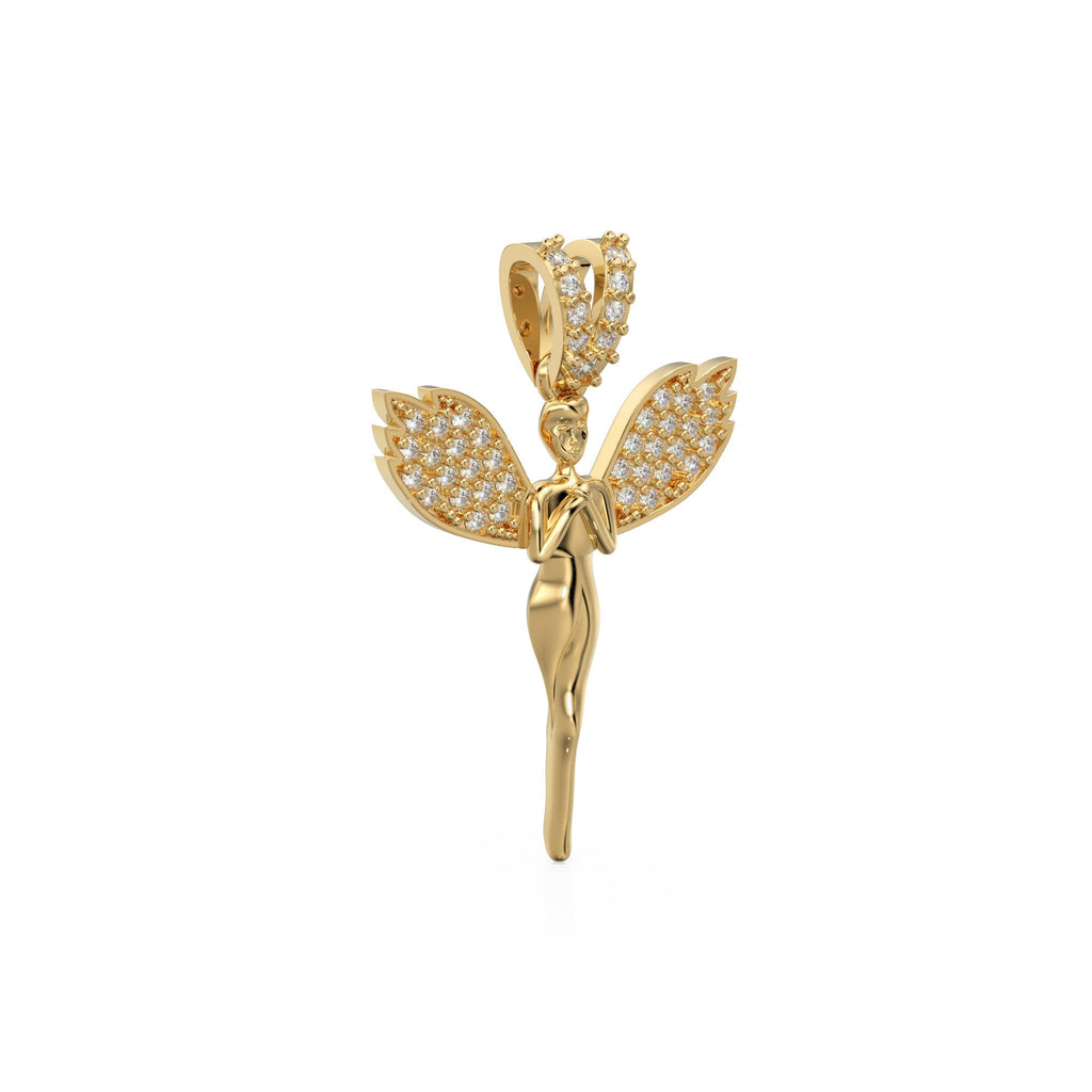 Diamond Angel 14k Gold Wing Pendant - Jalvi & Co. 