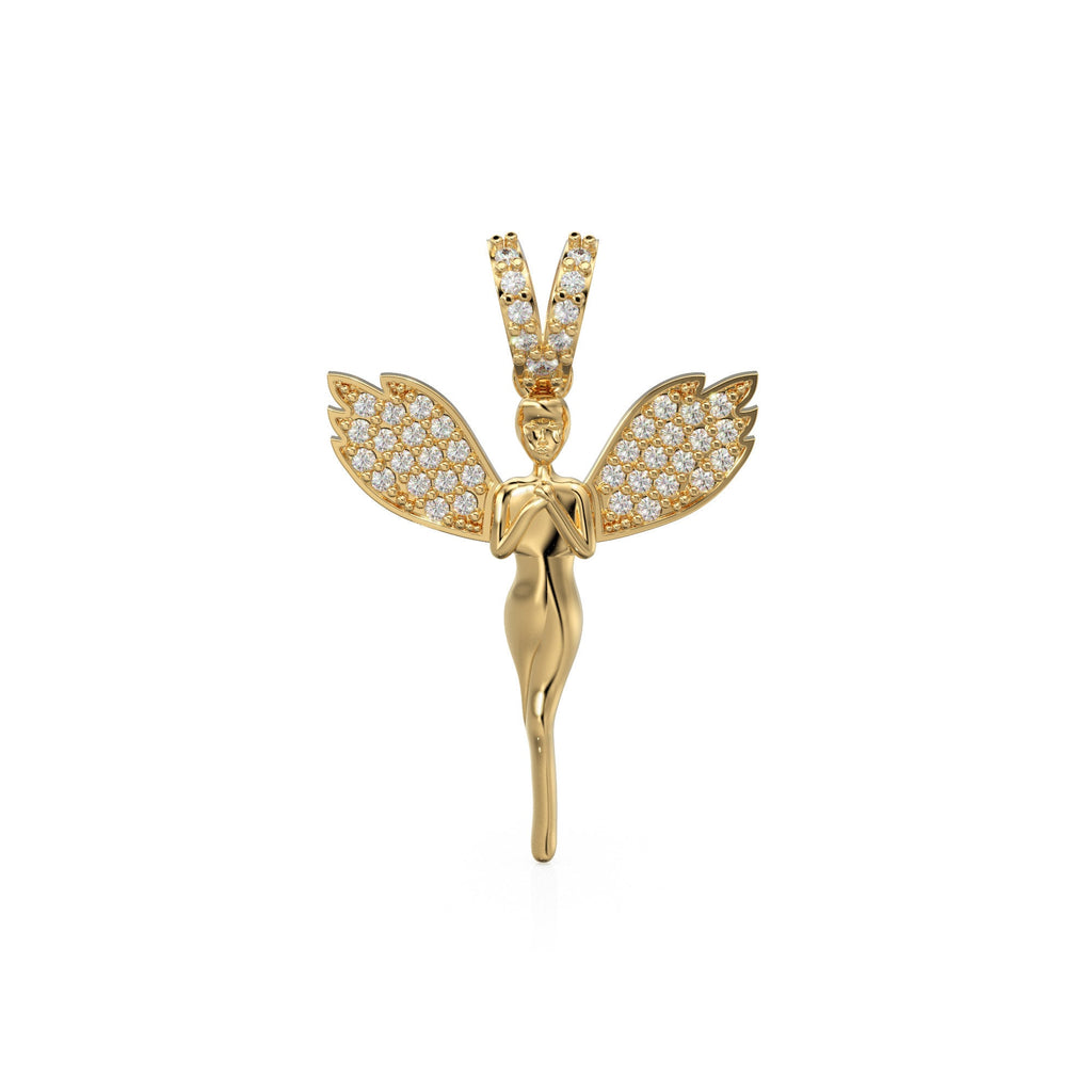 Diamond Angel 14k Gold Wing Pendant - Jalvi & Co. 