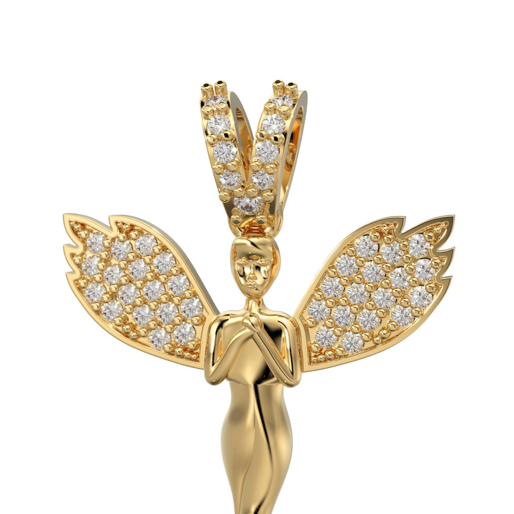 Diamond Angel 14k Gold Wing Pendant - Jalvi & Co. 