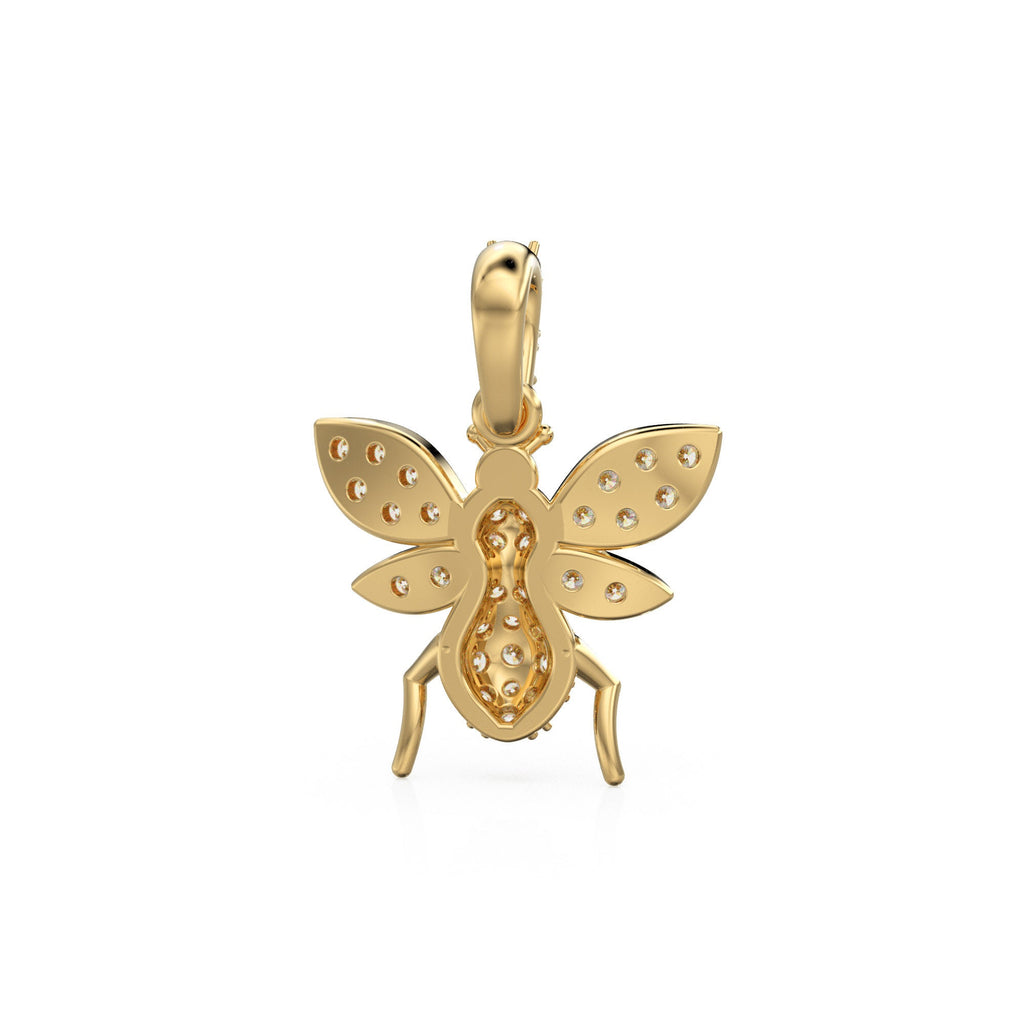 Natural Diamond Flying Insect Charm, Bug 18k Solid Gold Charm, Leaf Cutter Bees Gold Charm, Hornet Charm Pendant, Charms Necklace, Beetle