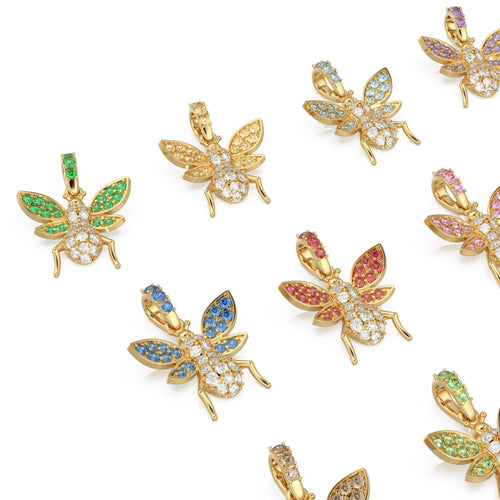 Natural Diamond Flying Insect Charm, Bug 18k Solid Gold Charm, Leaf Cutter Bees Gold Charm, Hornet Charm Pendant, Charms Necklace, Beetle - Jalvi & Co. 