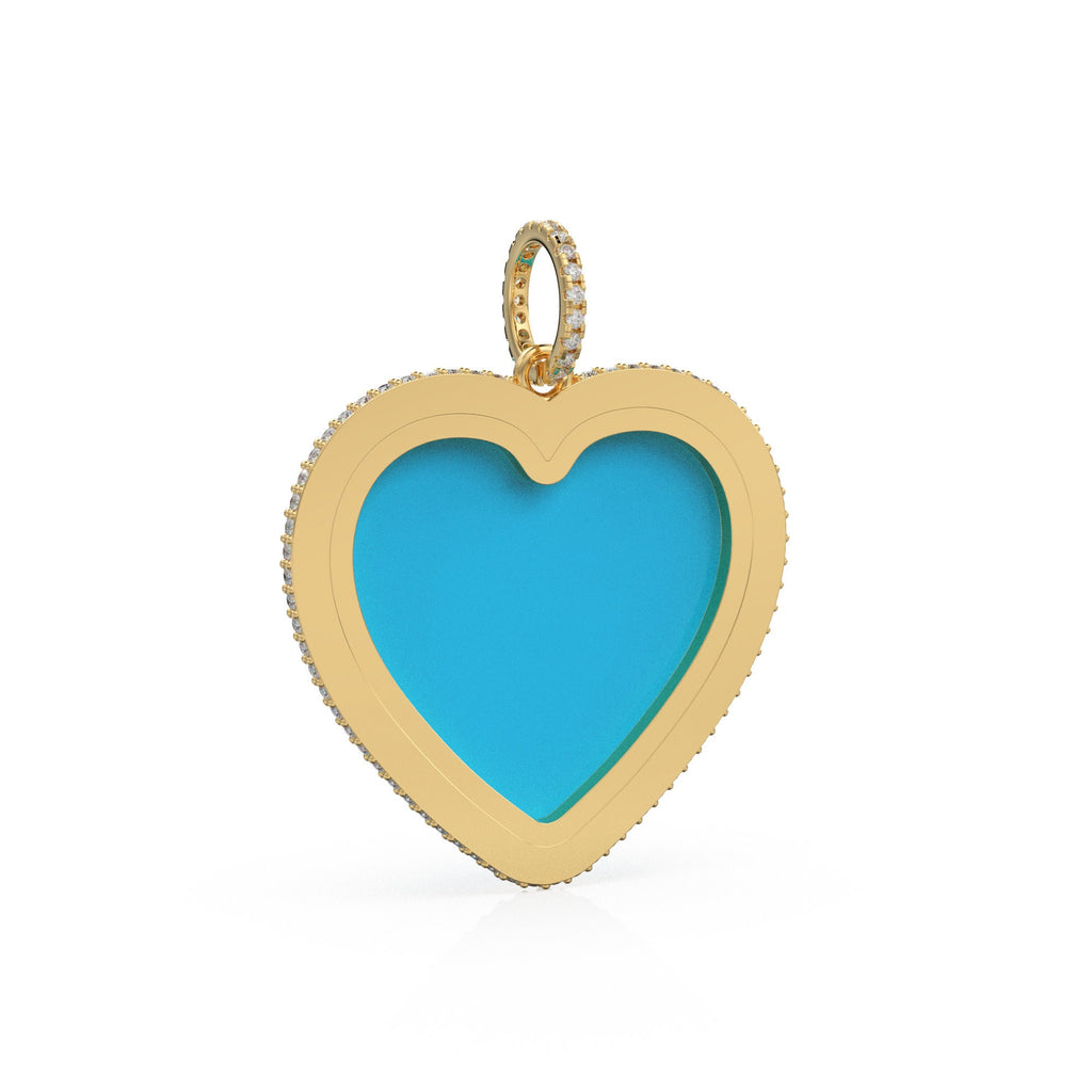 14K Solid Gold, Diamonds, Sapphires, Sleeping Beauty Turquoise, Jumbo Heart Charm Pendant