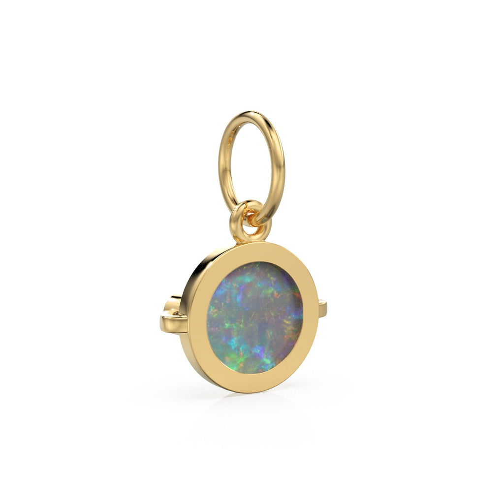 Saturn Australian Opal Cabochon 14k Gold Charm / Rainbow Fire Gemstone Diamond Gold Pendant / 14k Solid Yellow Gold Jewelry Making Finding