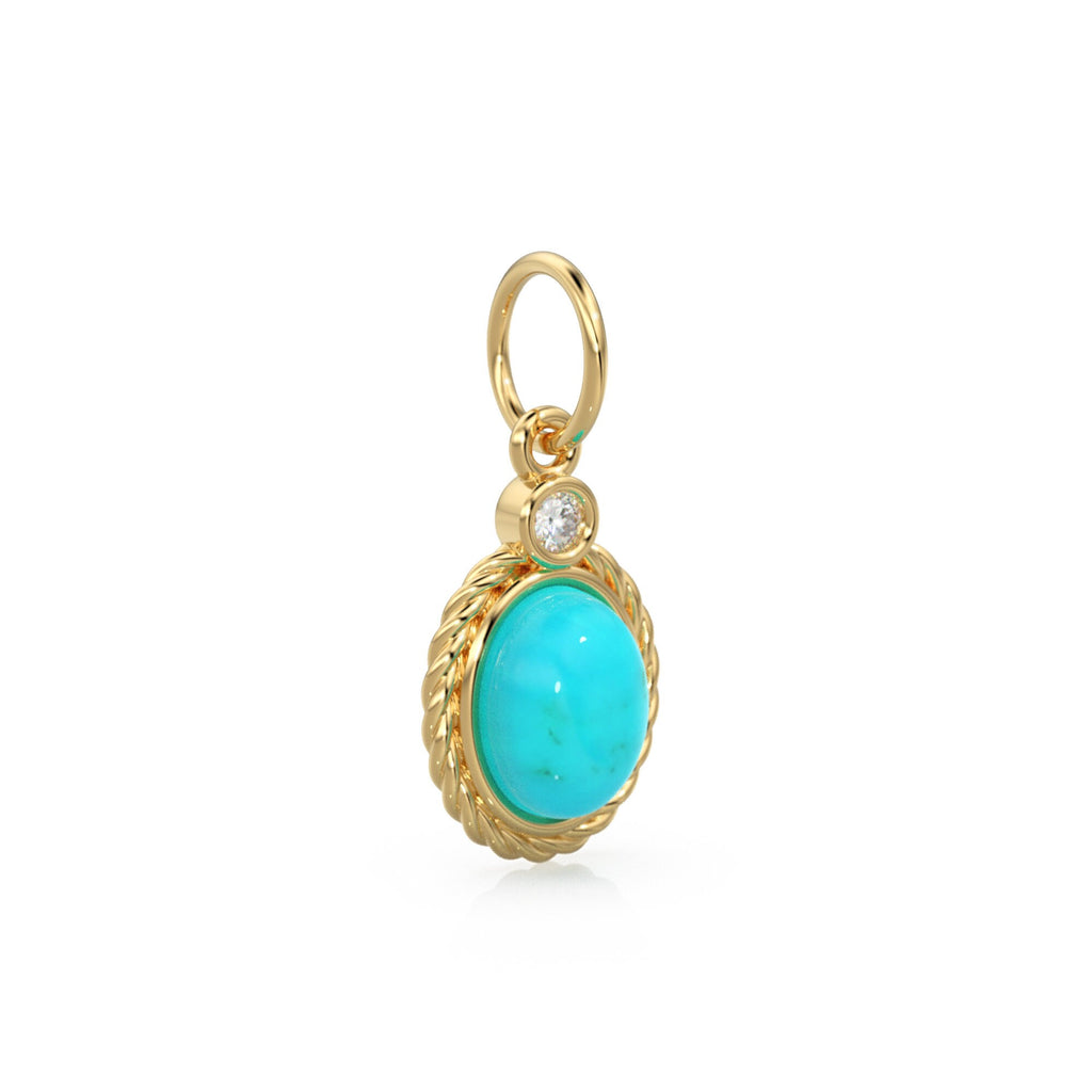 Minimalist Oval Sleeping Beauty Turquoise & Diamond Pendant Necklace 14k Yellow Gold Pendant Necklace Anniversary Oval Charm