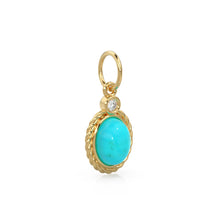 Load image into Gallery viewer, Minimalist Oval Sleeping Beauty Turquoise &amp; Diamond Pendant Necklace 14k Yellow Gold Pendant Necklace Anniversary Oval Charm