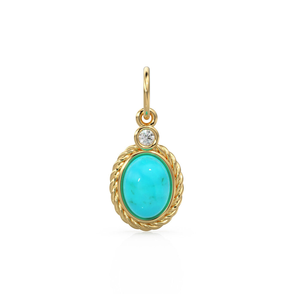 Minimalist Oval Sleeping Beauty Turquoise & Diamond Pendant Necklace 14k Yellow Gold Pendant Necklace Anniversary Oval Charm