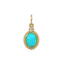 Load image into Gallery viewer, Minimalist Oval Sleeping Beauty Turquoise &amp; Diamond Pendant Necklace 14k Yellow Gold Pendant Necklace Anniversary Oval Charm