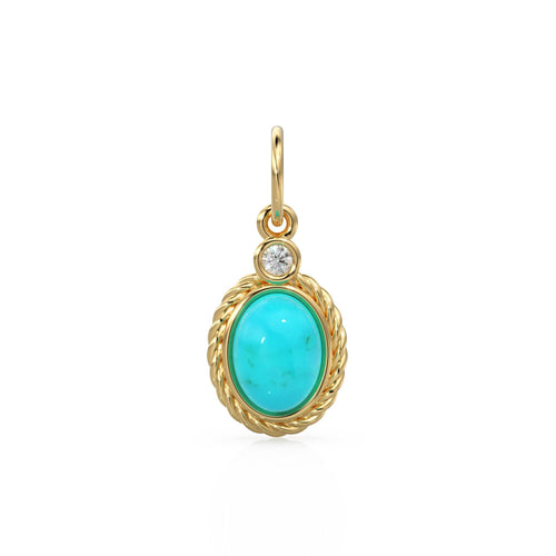Minimalist Oval Sleeping Beauty Turquoise & Diamond Pendant Necklace 14k Yellow Gold Pendant Necklace Anniversary Oval Charm - Jalvi & Co. 