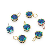 Load image into Gallery viewer, 8mm 14k Octagon Black Australian Opal Yellow Solid Gold Charm Pendant Bezel Jewelry Finding Charm for Necklace - Jalvi &amp; Co. 