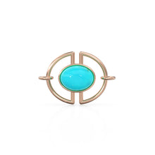 Load image into Gallery viewer, 13mmx15mm 18k Solid Gold Gemstone Connector With 8mm Sleeping Beauty Blue Turquoise Cabochon Bezel