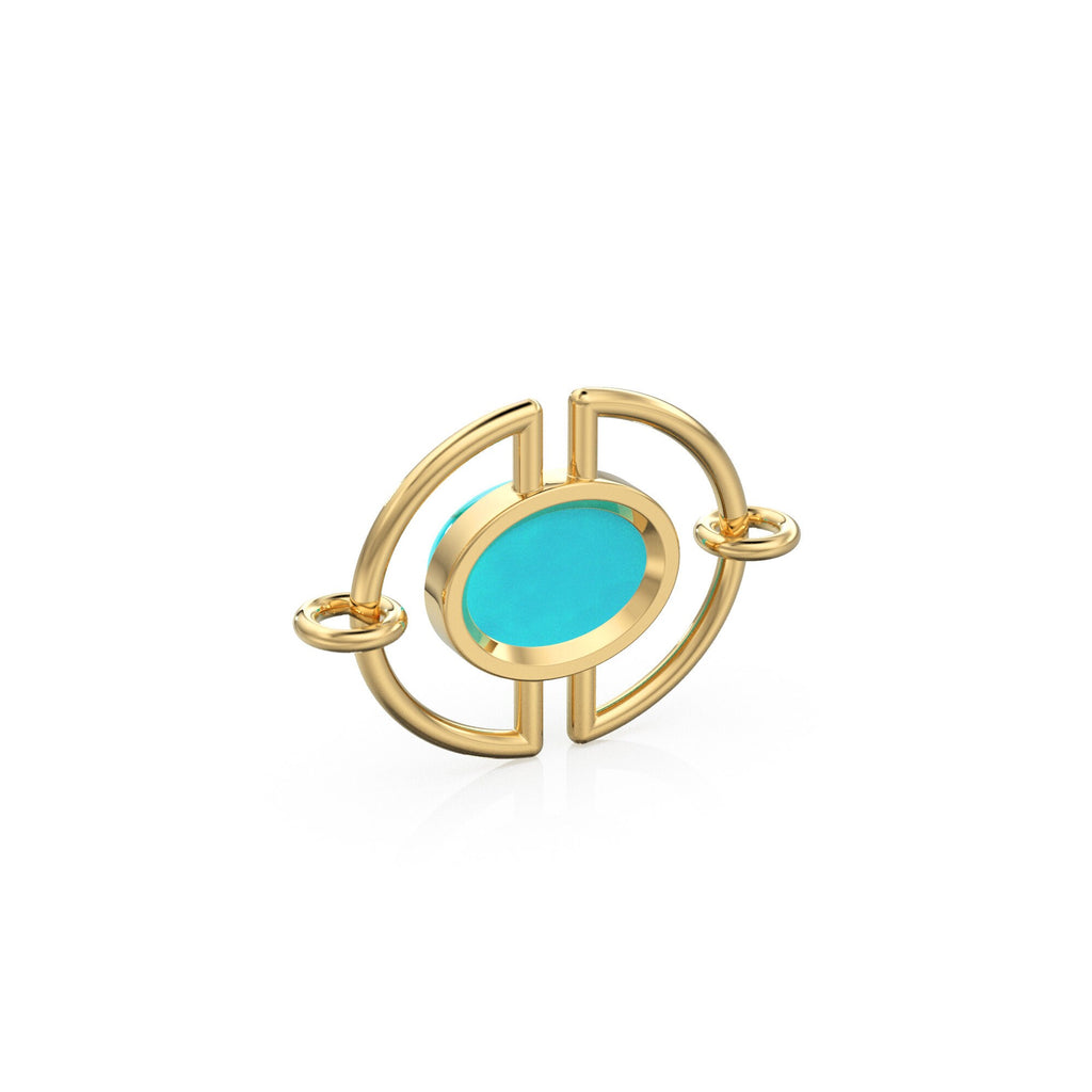 13mmx15mm 18k Solid Gold Gemstone Connector With 8mm Sleeping Beauty Blue Turquoise Cabochon Bezel