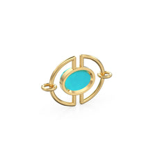 Load image into Gallery viewer, 13mmx15mm 18k Solid Gold Gemstone Connector With 8mm Sleeping Beauty Blue Turquoise Cabochon Bezel